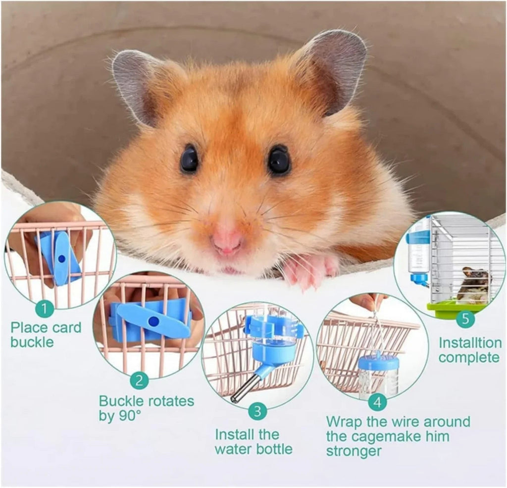 Hamster Drinker Plastic Water Bottle Dispenser Feeder HangingHamster Guinea Pig Squirrel Rabbit Drinking Head Pipe Fountain 125ml - Pet Supermarket