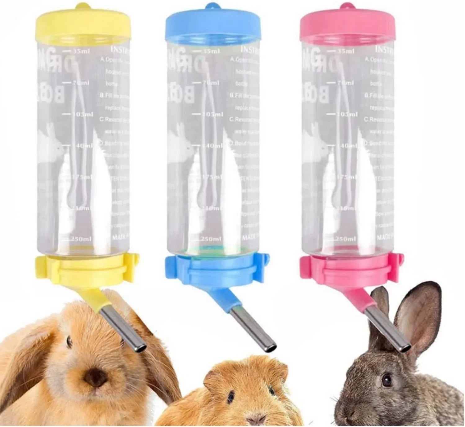 Hamster Drinker Plastic Water Bottle Dispenser Feeder HangingHamster Guinea Pig Squirrel Rabbit Drinking Head Pipe Fountain 125ml - Pet Supermarket