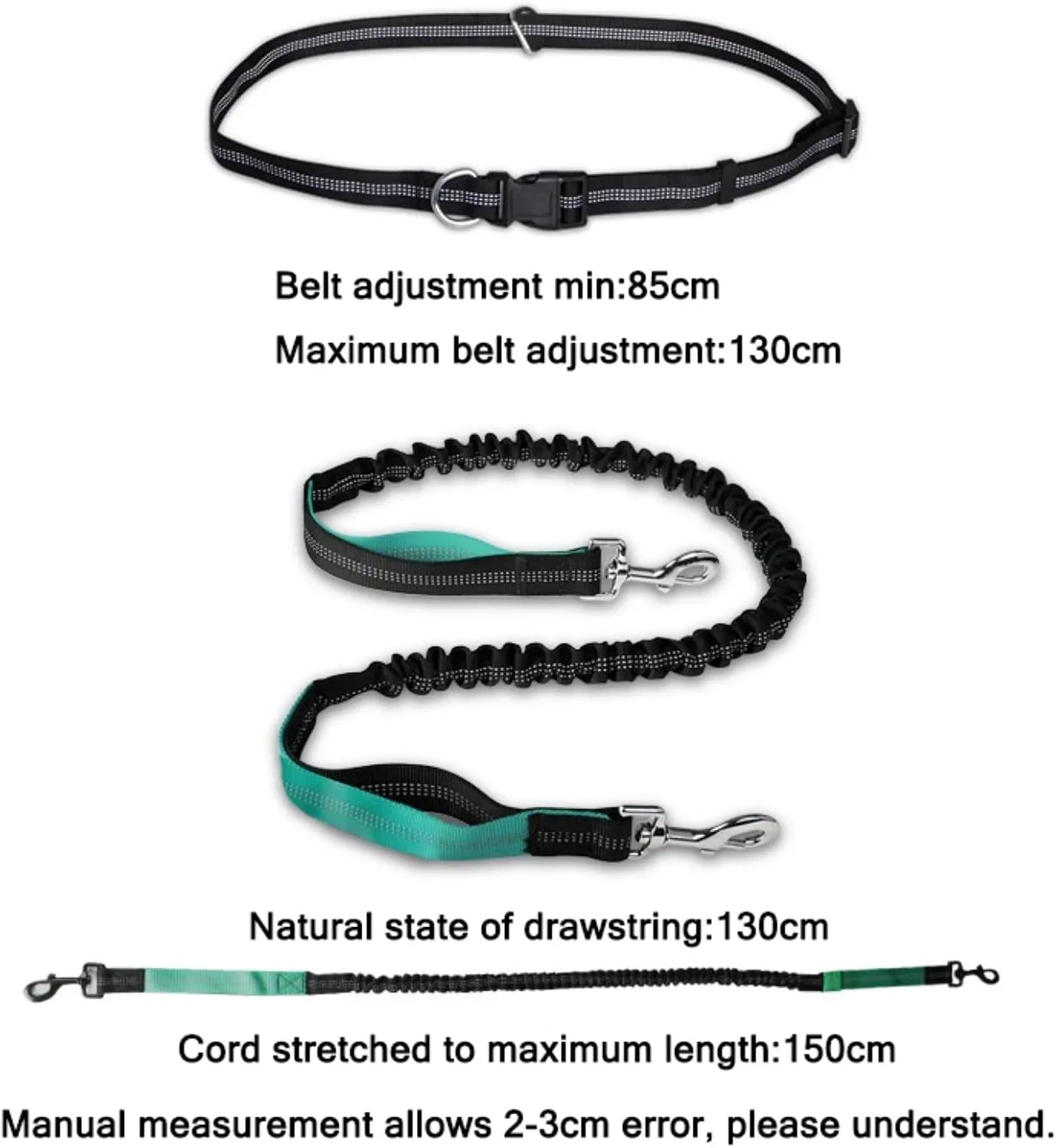 Hands Free Dog Leash, Adjustable Waist Belt and Dual-Handle Retractable Bungee Leash, Jogging Dog Leash with Reflective Stitching, Random Colors - Pet Supermarket