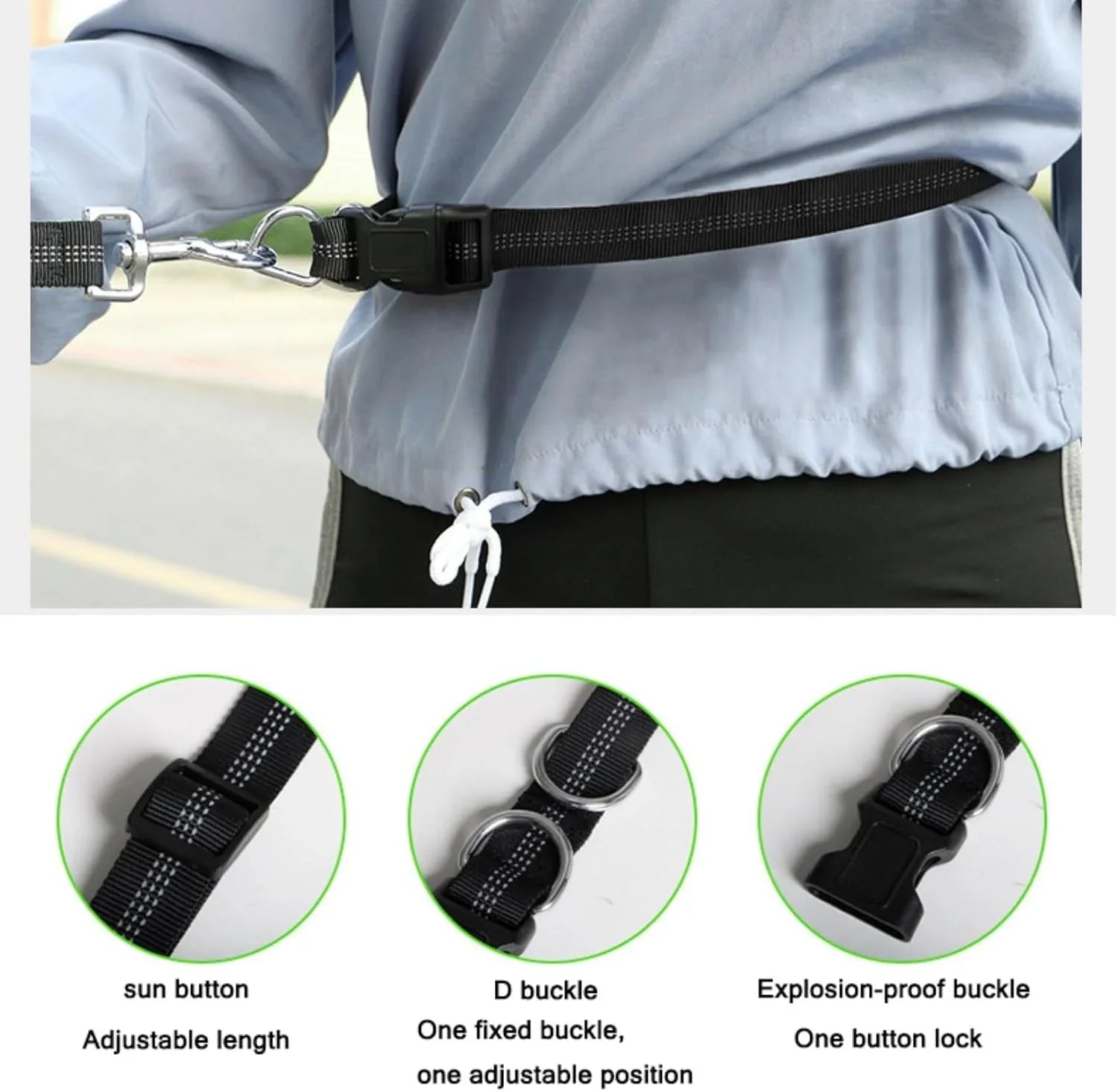 Hands Free Dog Leash, Adjustable Waist Belt and Dual-Handle Retractable Bungee Leash, Jogging Dog Leash with Reflective Stitching, Random Colors - Pet Supermarket