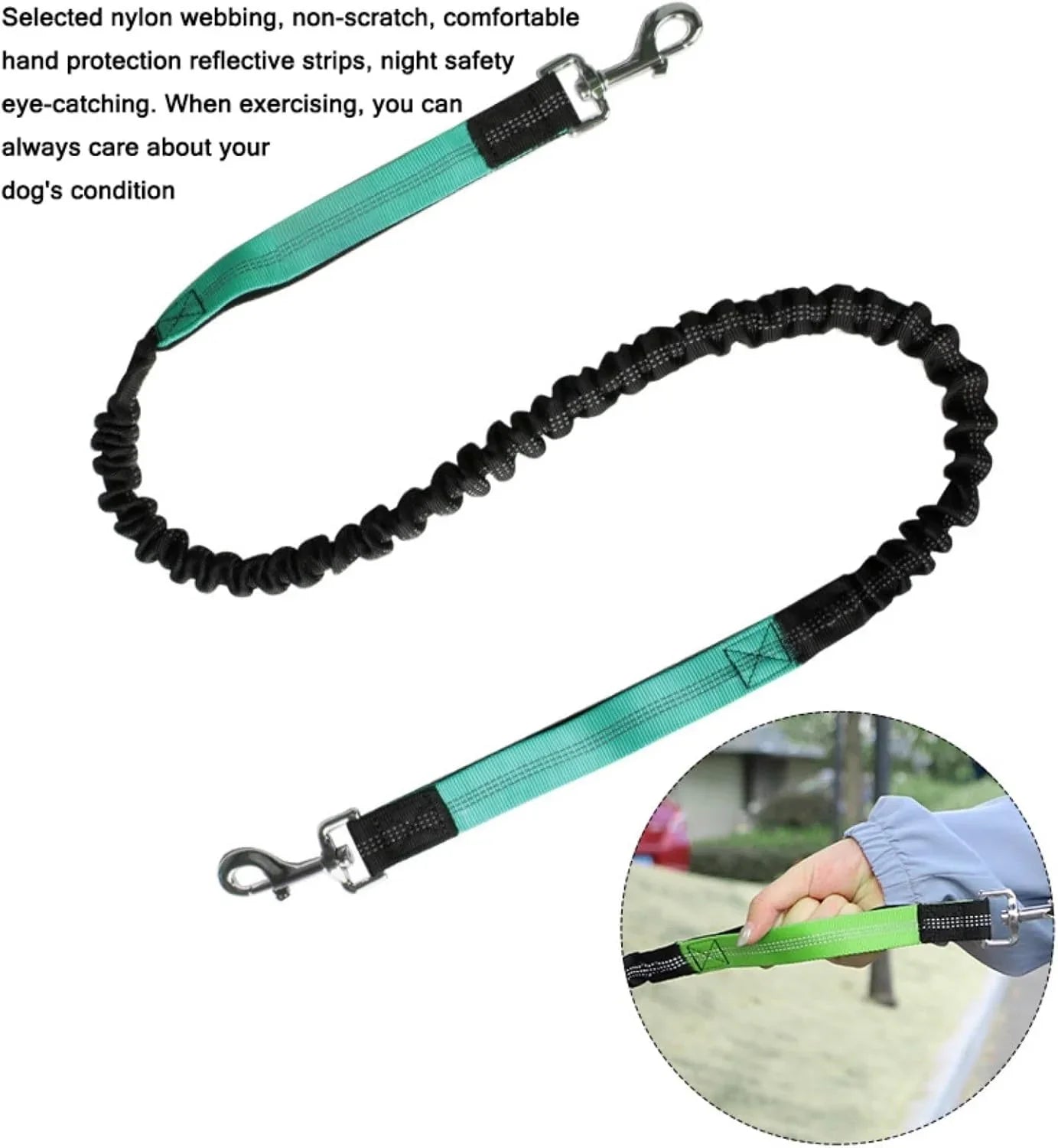 Hands Free Dog Leash, Adjustable Waist Belt and Dual-Handle Retractable Bungee Leash, Jogging Dog Leash with Reflective Stitching, Random Colors - Pet Supermarket