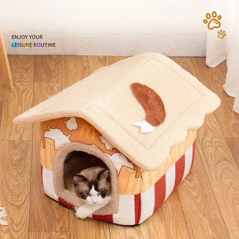Cat Beds for Indoor Cats Removable Washable Lovely Sleeping Bed Cat Bed Cave Coffee - Pet Supermarket