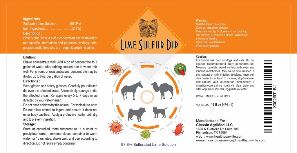 Classic's Lime Sulfur Dip (8 oz - Extra Strength Formula - Safe Solution for Dog, Cat, Puppy, Kitten, Horse