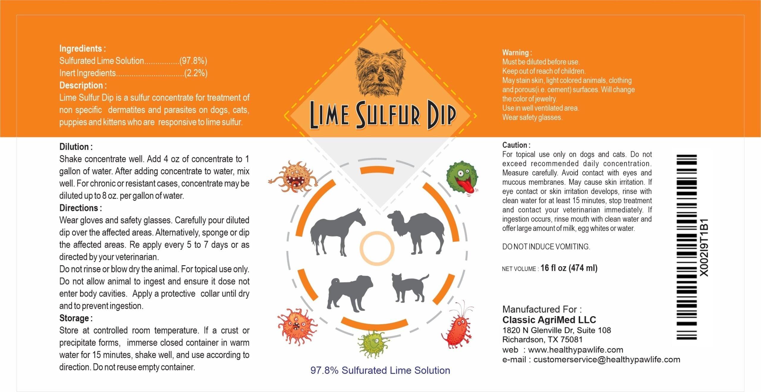 Classic's Lime Sulfur Dip (8 oz - Extra Strength Formula - Safe Solution for Dog, Cat, Puppy, Kitten, Horse