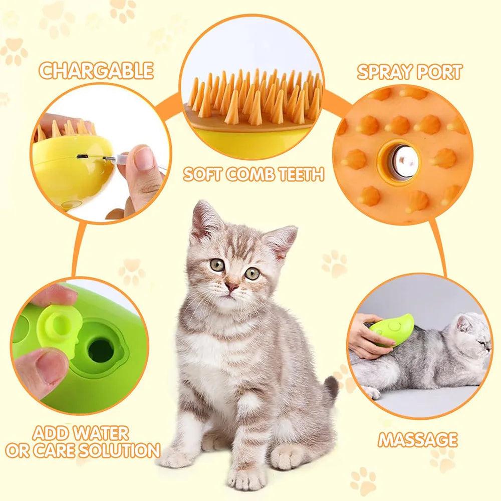 Dog Cat Steamer Brush Pet Grooming Tool Shedding 3 in 1 Electric Sprayers Massage Combs
