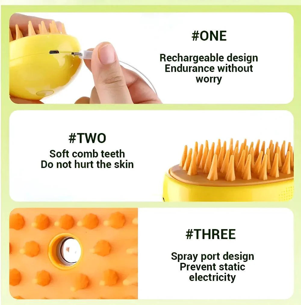 Dog Cat Steamer Brush Pet Grooming Tool Shedding 3 in 1 Electric Sprayers Massage Combs