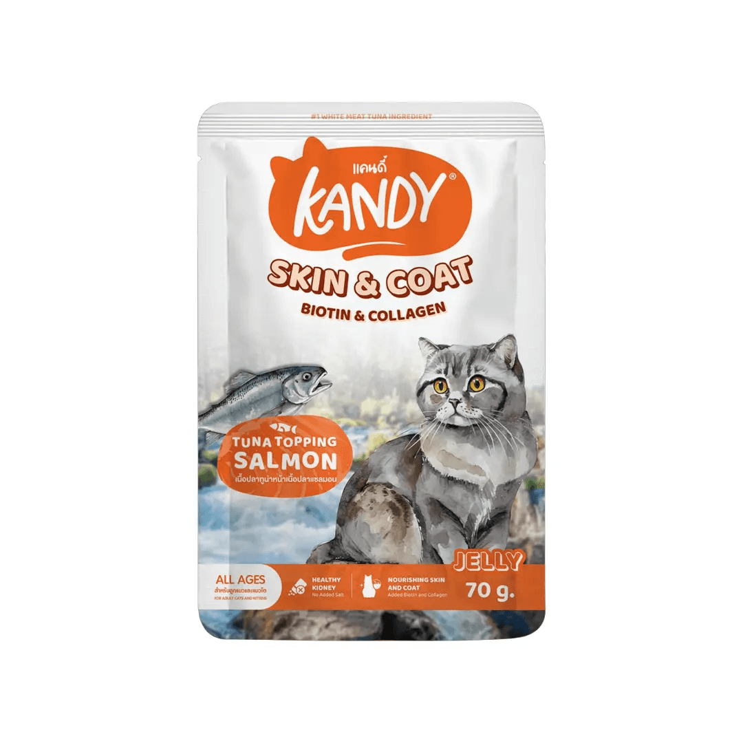 Kandy SKIN & COAT Pouch with Tuna Topping Salmon in Jelly 70g