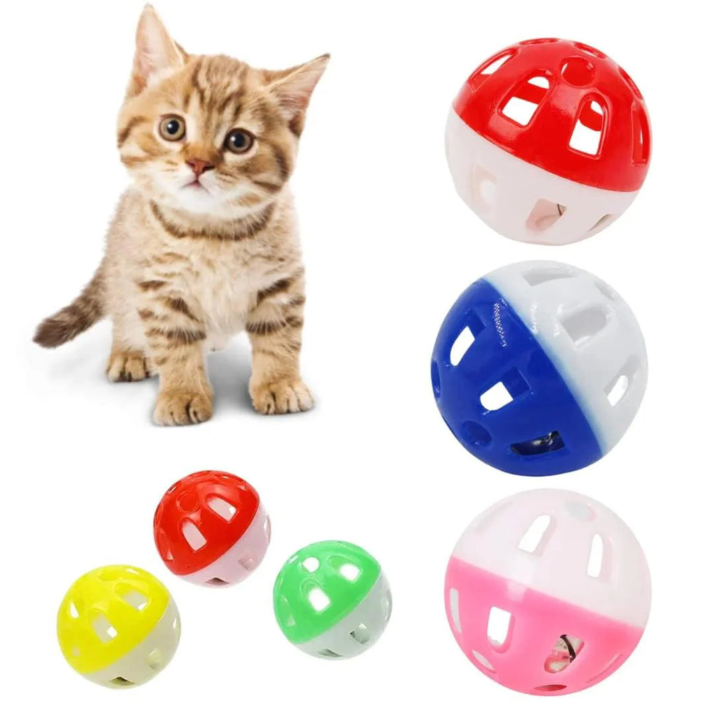 Cat Toy Ball with Bell, Pet Toy Cat Bell Ball Cat Toy with Bell Cat Jingle Balls for Cats Kitten, Plastic Cat Toys Jingle Balls Pounce Chase Rattle Ball Toys Random Color