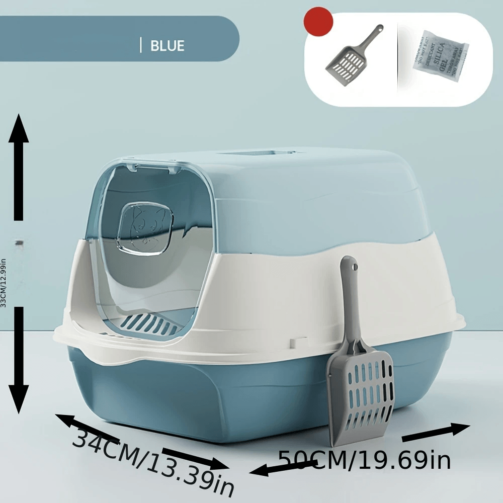 Enclosed Cat Litter Box, PE Material, Rectangular, Detachable and Washable, Anti-Splash and Odor-Resistant Cat Toilet with Litter Scoop