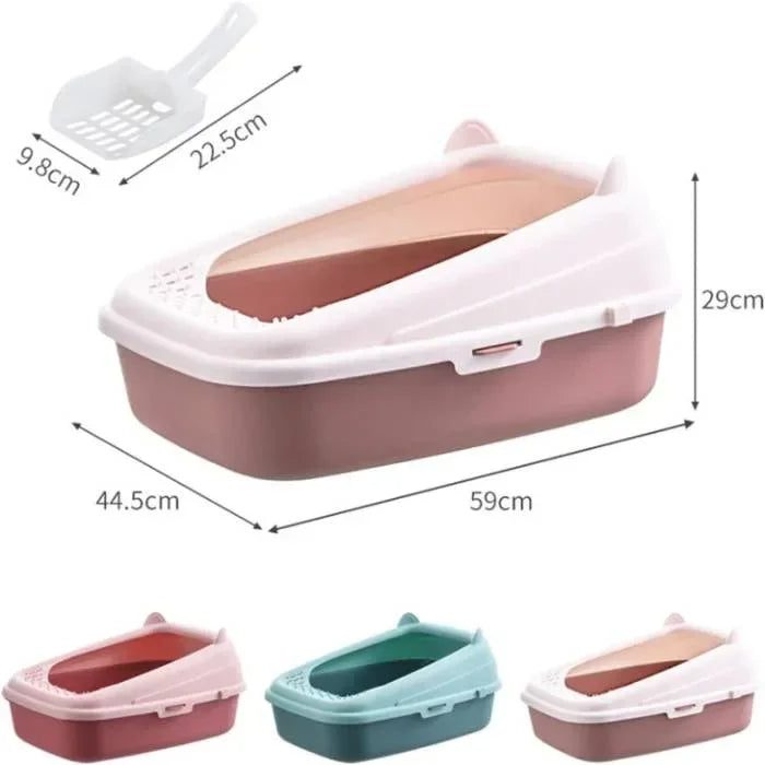 Semi-Enclosed Premium Litter Box, Cat Ear Shaped Open Top Cat Litter Tray, Extra Large Cat Litter Box - Pet Supermarket