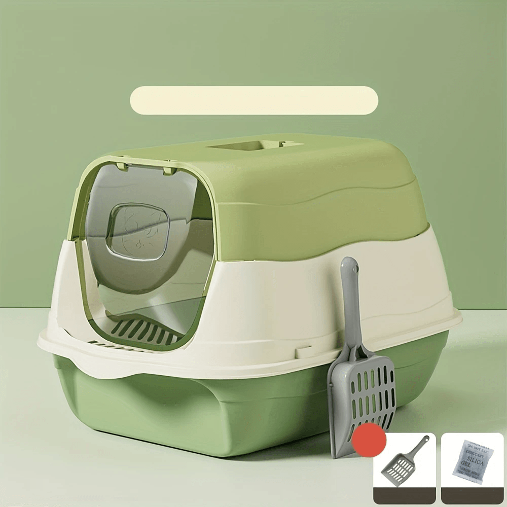 Enclosed Cat Litter Box, PE Material, Rectangular, Detachable and Washable, Anti-Splash and Odor-Resistant Cat Toilet with Litter Scoop