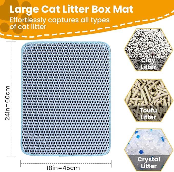 Cat Litter Mat, 60x45cm Large Honeycomb Double Layer Cat Litter Trapping Mat, Non-Slip Waterproof Urine Proof Cat Litter Box Mat, Kitten Supplies and Essentials