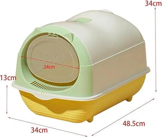 Cat Litter Box with Lid, Large Closed Cat Toilet and Covered, Reusable Portable Cat Litter Tray, Light Green