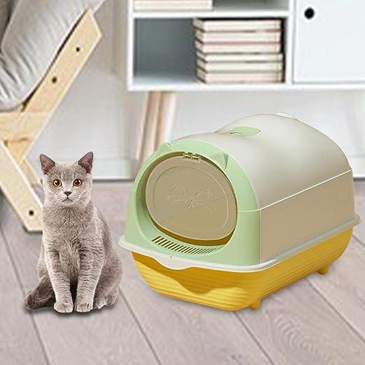 Cat Litter Box with Lid, Large Closed Cat Toilet and Covered, Reusable Portable Cat Litter Tray, Light Green