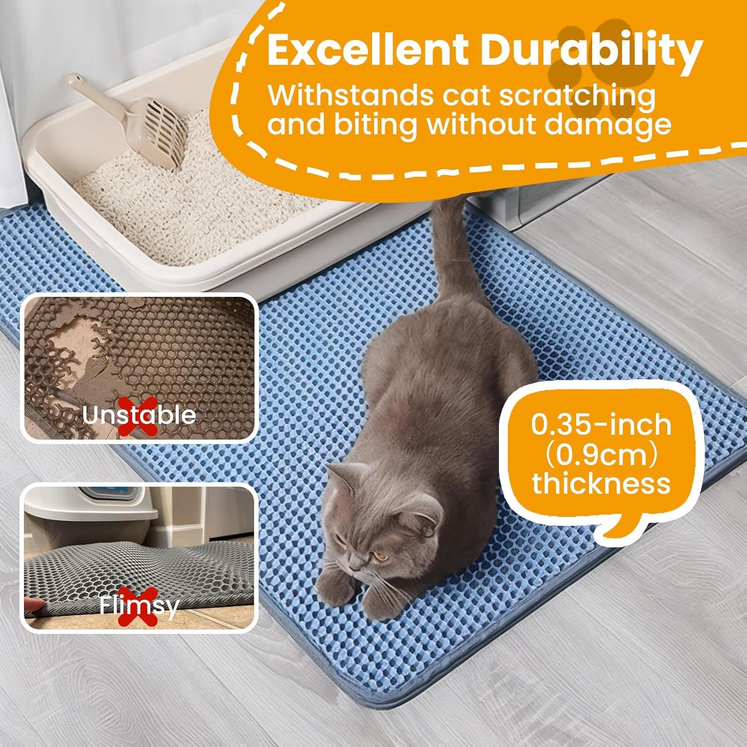 Cat Litter Mat, 60x45cm Large Honeycomb Double Layer Cat Litter Trapping Mat, Non-Slip Waterproof Urine Proof Cat Litter Box Mat, Kitten Supplies and Essentials