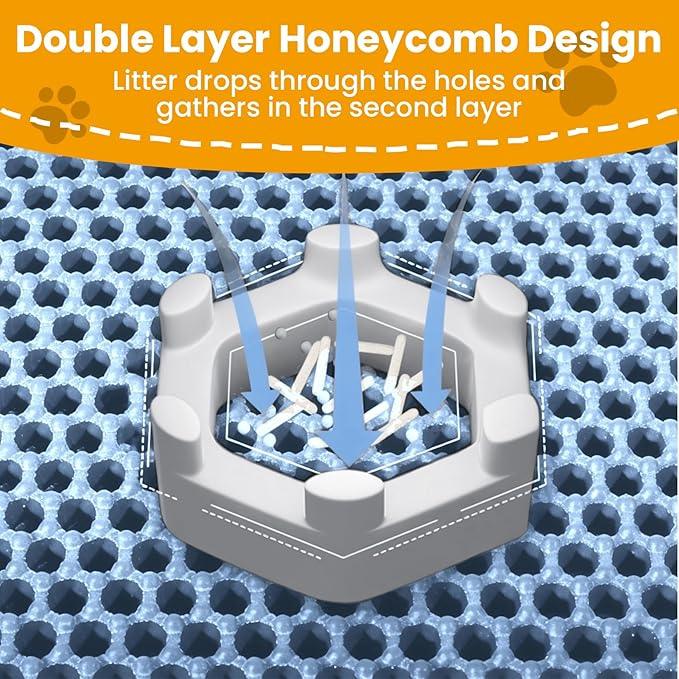 Cat Litter Mat, 60x45cm Large Honeycomb Double Layer Cat Litter Trapping Mat, Non-Slip Waterproof Urine Proof Cat Litter Box Mat, Kitten Supplies and Essentials