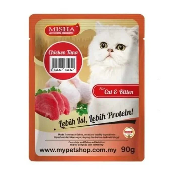 MISHA Wet Cat Food Kitten Pouch with Chicken & Tuna 90g