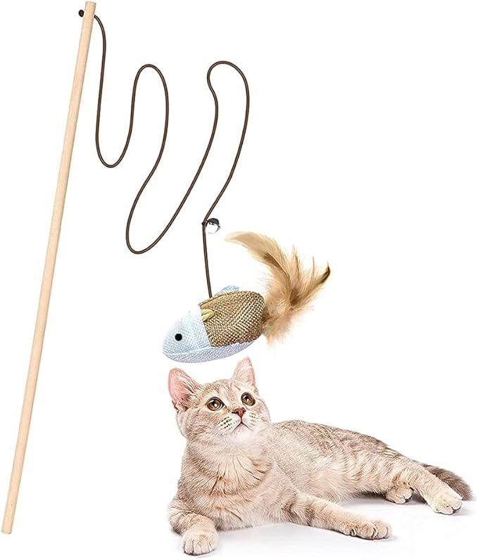Cat Stick Toy,String Cat Toy,Cat Feather Wand Toy,Cat Interactive Toy,Bell Pole Toy Feather Tease