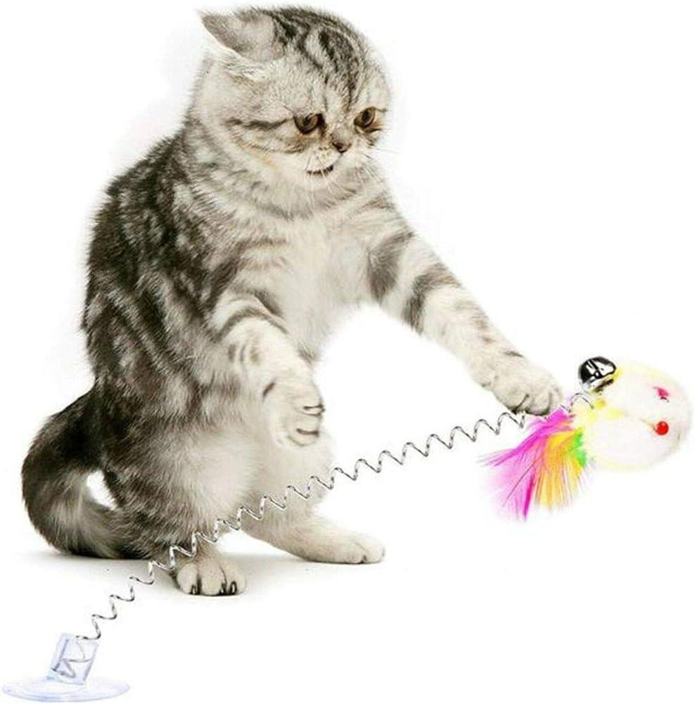 Pet Feather Spring Toy Random Color Suction Cup Cat Fur Ball Wand Teaser Interactive Toys Cat Scratcher Toy Supplies 1PC