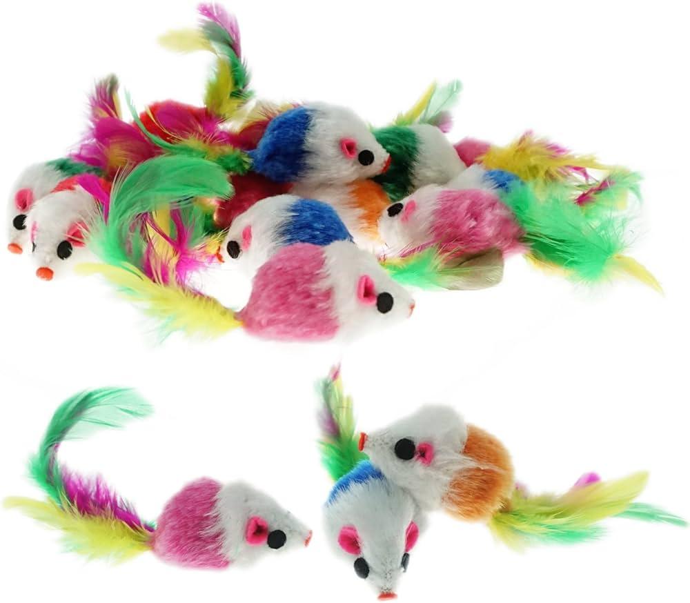 Cat Toys Mice Cat Feather Toys with Rattle Sounds, Mixed Pack Cat Mouse Toy for Cats Random Color