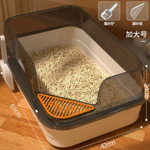Cat Litter Training Tray, Corner Cut Extra Large Semi-Enclosed Litter Box Open Top Cat Litter Tray - Pet Supermarket