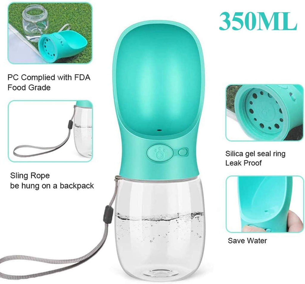 Portable Dog Water Bottle, Leak Proof Dog Water Dispenser, 350ml /12oz Pet Travel Water Bottle for Pets Outdoor Walking, Hiking, Travel, Food Grade Plastic - Pet Supermarket