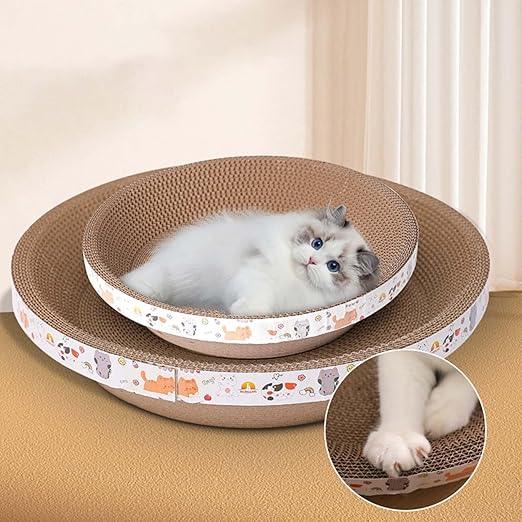 Cat Scratcher Lounge Bed, Cat Bed Cardboard, Round Scratching Board for Indoor Cat Mat (40cm) - Pet Supermarket