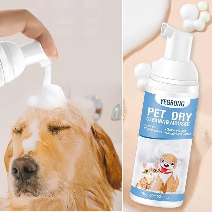 Yegbong Pets Dry Bath Foam Shampoo, Dog Shampoo with Natural Ingredients 60ml, Hypoallergenic Dry Shampoo for Cats and Dog, Pet No-Rinse Waterless Shampoo