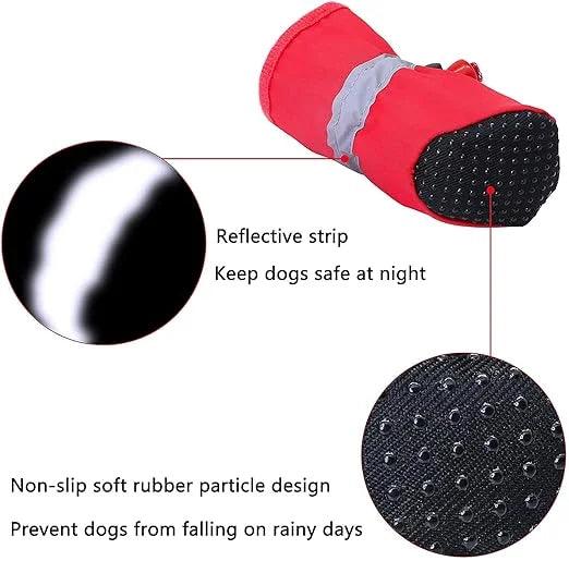 Whoof Whoof Boots for Small and Medium Dogs | Non-Slip Paw Protector Dog Shoes Pet Booties with Reflective Straps | Lightweight and Breathable | 4 pc Set