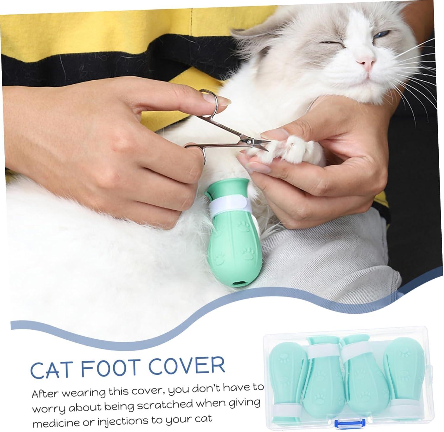 ABOOFAN 4 Pack Cat Booties Anti Scratch Cat Shoes for Kitten Adult Easy to Wear Covers Comfortable Material Bathing Cat Socks Adjustable Size