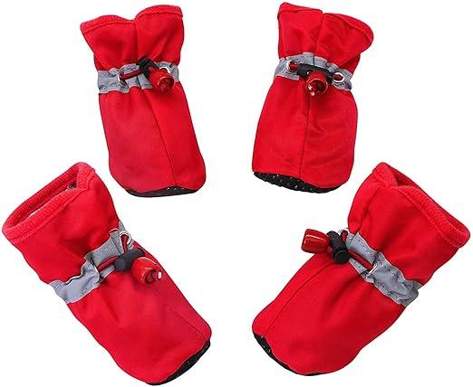 Whoof Whoof Boots for Small and Medium Dogs | Non-Slip Paw Protector Dog Shoes Pet Booties with Reflective Straps | Lightweight and Breathable | 4 pc Set