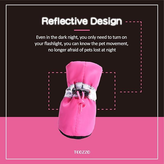 Whoof Whoof Boots for Small and Medium Dogs | Non-Slip Paw Protector Dog Shoes Pet Booties with Reflective Straps | Lightweight and Breathable | 4 pc Set