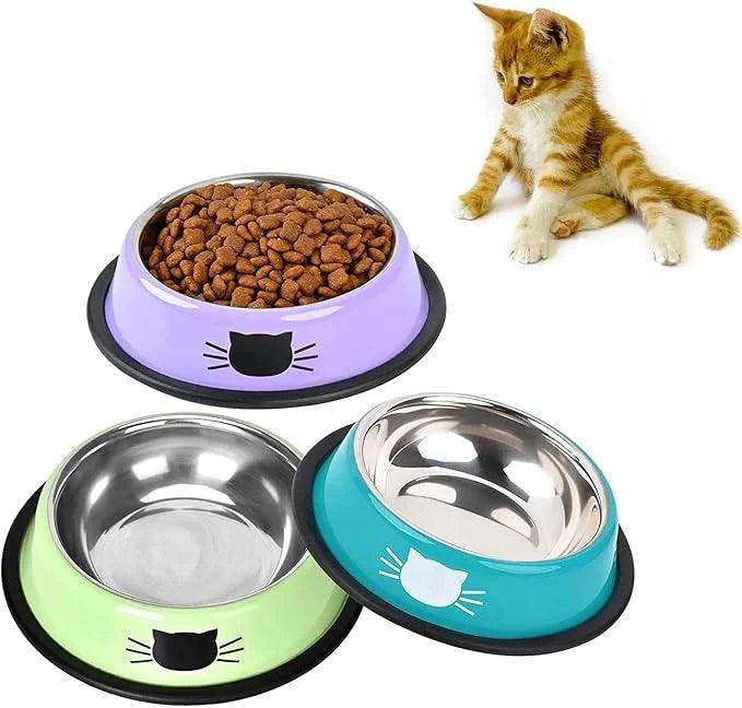 Cat Bowls for Food and Water Cat Dishes Stainless Steel PET Food Bowls 7 oz Anti Slip Metal PET Bowl with Removable Rubber Base Thicken Cat Feeding Bowl for Indoor Pets Kitten Small Dogs
