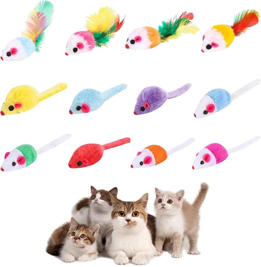Cat Toys Mice Cat Feather Toys with Rattle Sounds, Mixed Pack Cat Mouse Toy for Cats Random Color