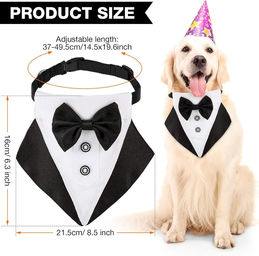 Large Size Dog Wedding Bandana Collar with Bow Tie,Adjustable Dog Valentines Tuxedo,Dog Birthday Party Wedding Attire for Small Medium Large Dogs - Pet Supermarket