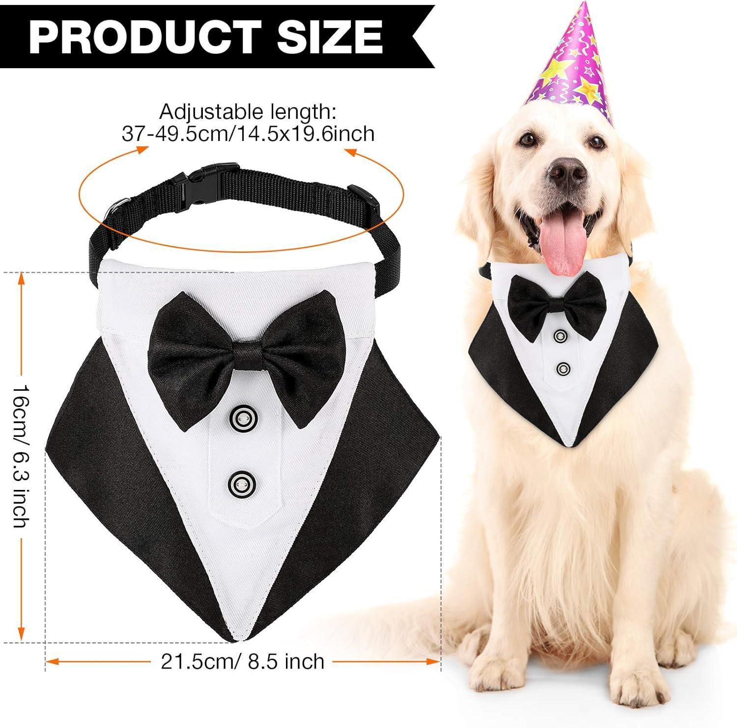 Large Size Dog Wedding Bandana Collar with Bow Tie,Adjustable Dog Valentines Tuxedo,Dog Birthday Party Wedding Attire for Small Medium Large Dogs - Pet Supermarket