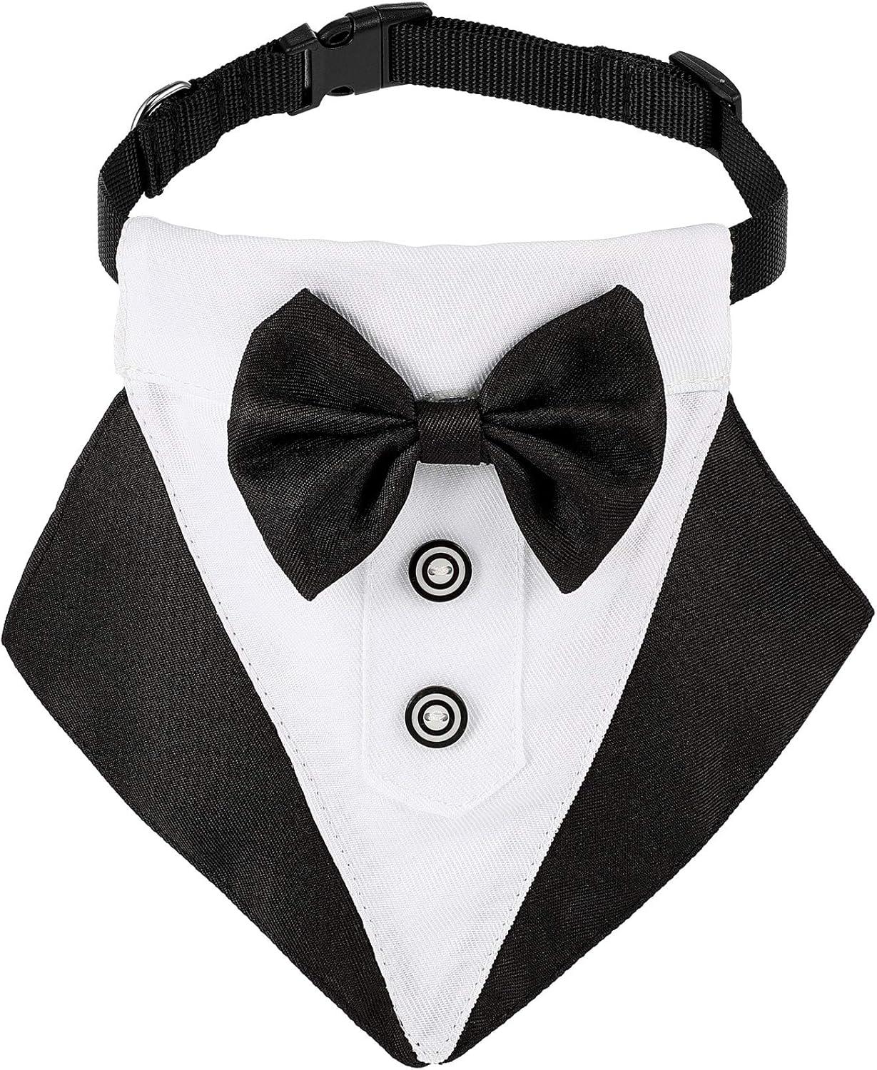 Medium Formal Dog Tuxedo Bandana Dog Wedding Bandana Dog Collar Tie with Bow Tie and Neck Tie Designs Adjustable Collar Formal Tux Dog Bowtie Adjustable Neckerchief - Pet Supermarket