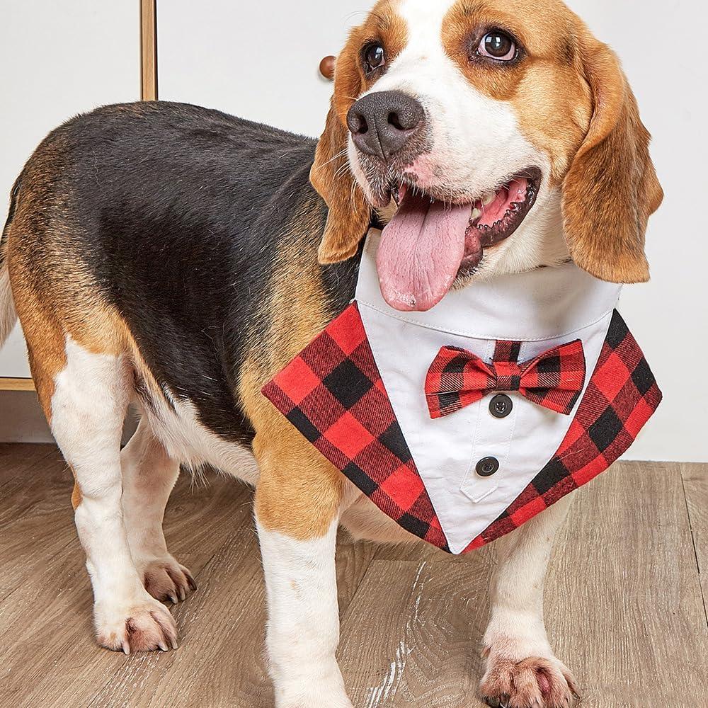 Large Size Dog Wedding Bandana Collar with Bow Tie,Adjustable Dog Valentines Tuxedo,Dog Birthday Party Wedding Attire for Small Medium Large Dogs - Pet Supermarket