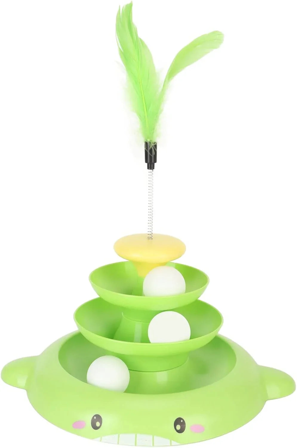 Cat Toy Roller, 3 Levels Turntable Cat Toys Tower Roller Toy with Feather Stick and 3 Balls - Pet Supermarket