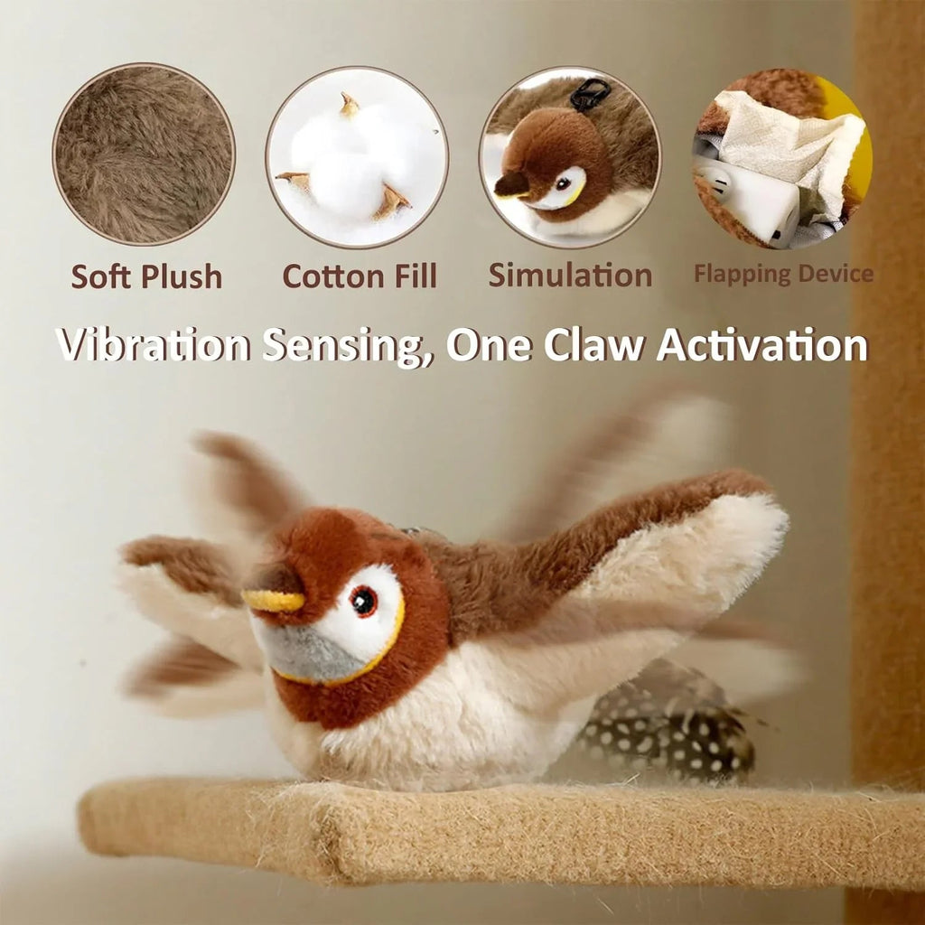 Pet Cat Interactive Toys, Rechargeable Chirping Flapping Bird (no Flying) with Catnip for Indoor Cats, Touch Activated Plush Toys - Pet Supermarket