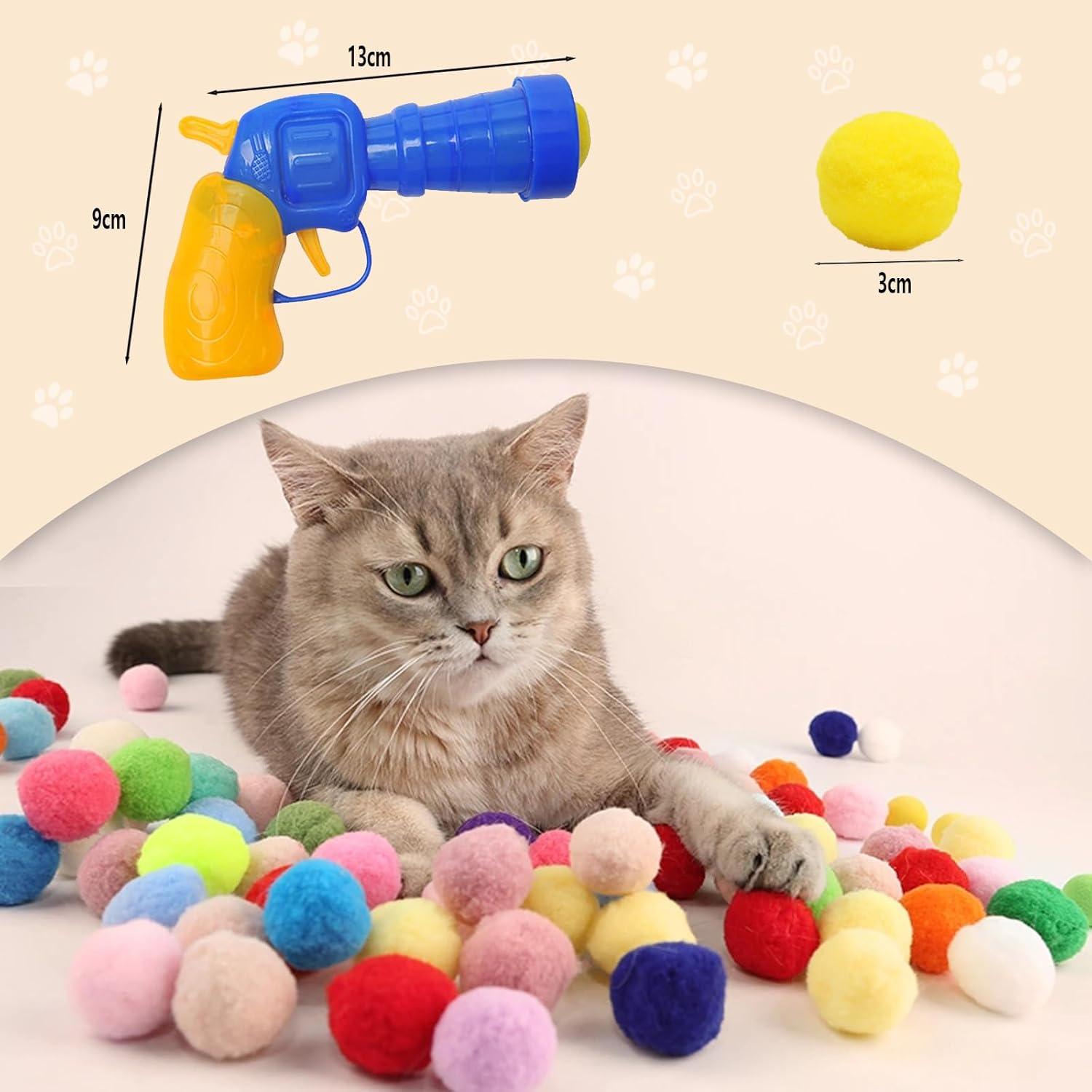 20pcs Cat Plush Ball with Toy Gun Plush Ball Firing Gun Teaser for Pet Cat - Pet Supermarket