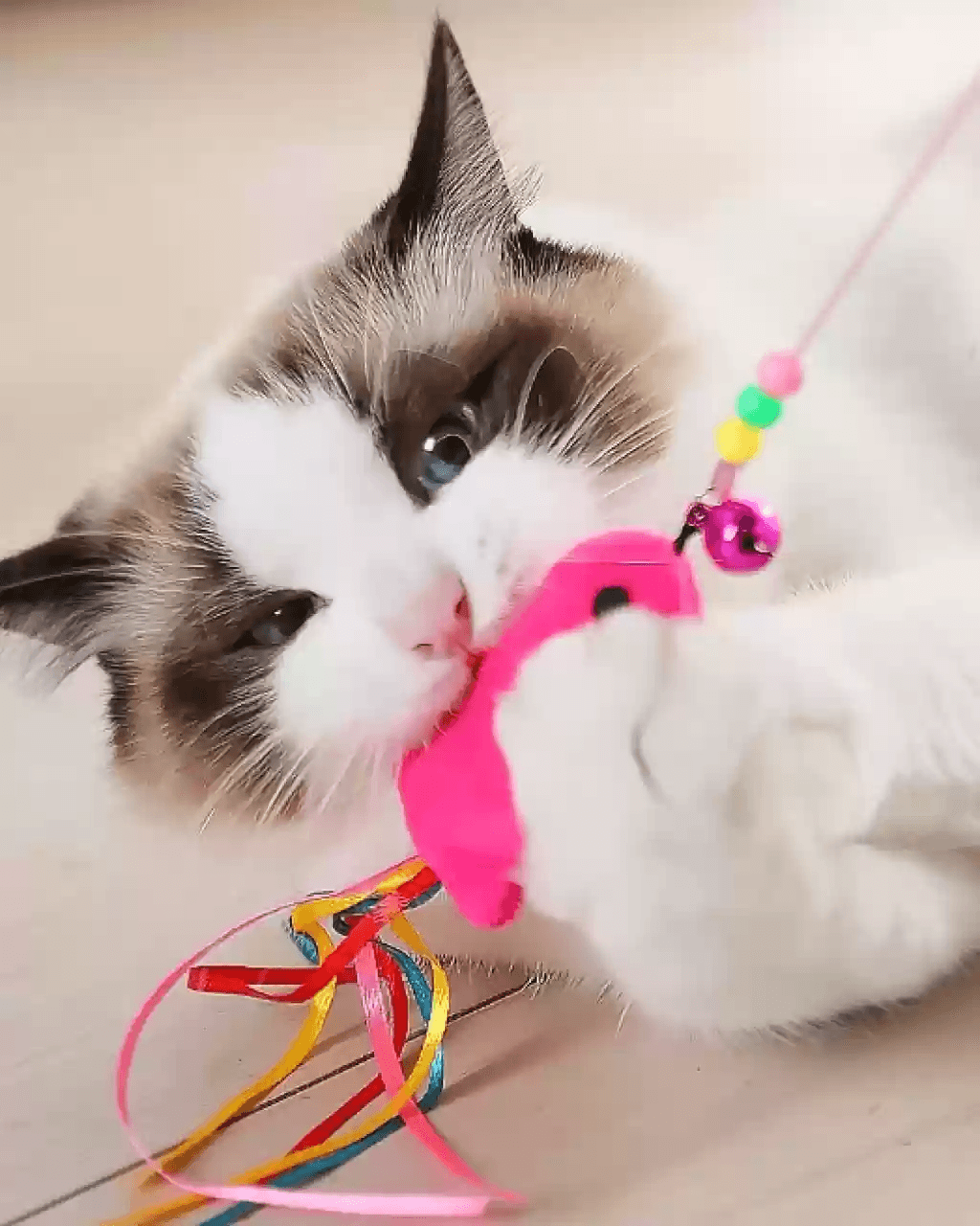 Interactive Cat Teaser Wand with Bell - Fun Fish Design, Colorful Tail, Durable Plastic & Steel Wire, 33.86inch Length for Playful Cats, Cat Toys