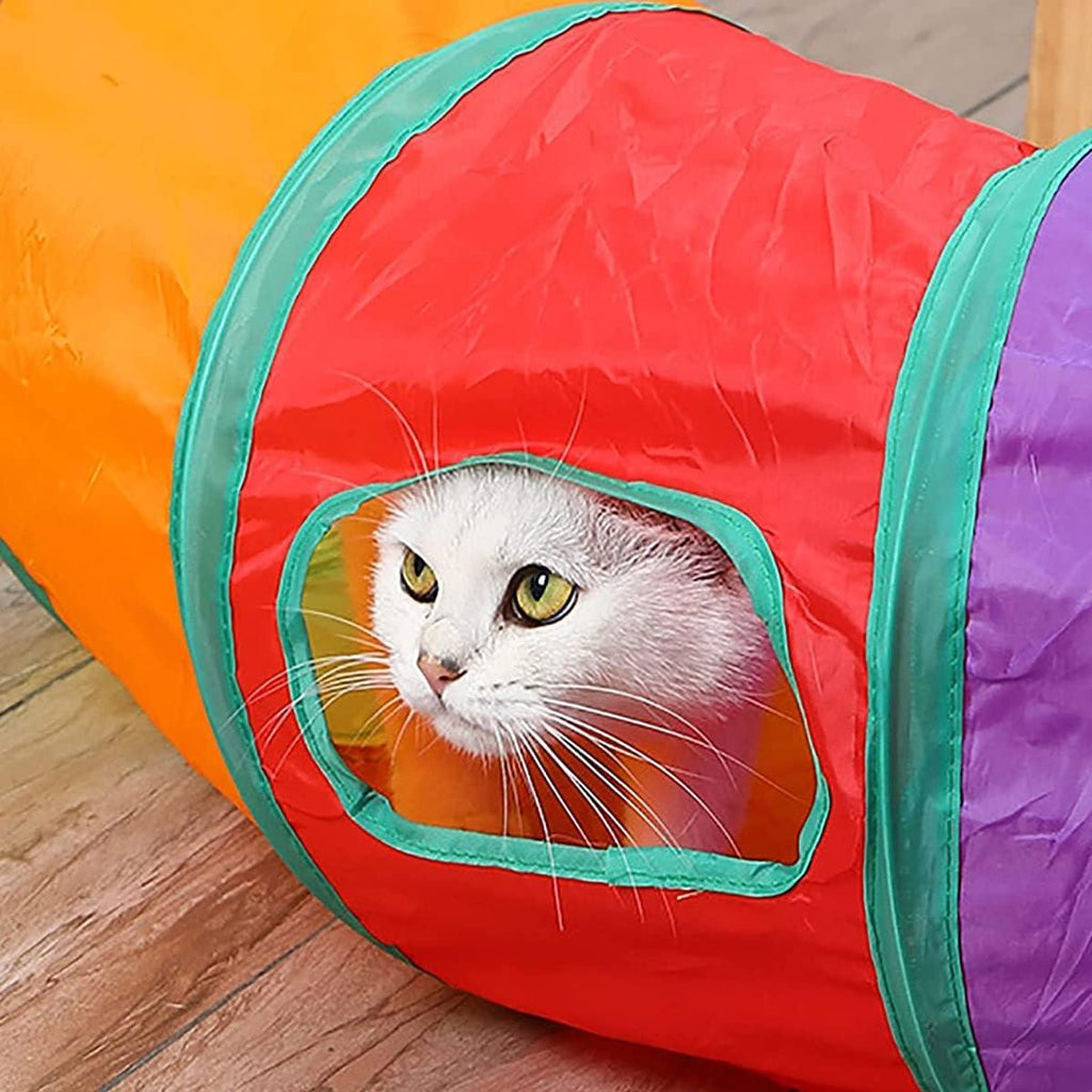 Cat Tunnel, 2 Way Collapsible Pet Tube for Indoor and Outdoor Use - Suitable for Cats and Bunnies (Rainbow-S) - Pet Supermarket
