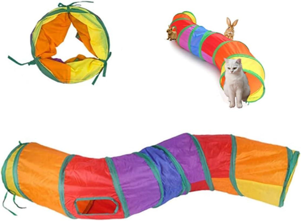 Cat Tunnel, 2 Way Collapsible Pet Tube for Indoor and Outdoor Use - Suitable for Cats and Bunnies (Rainbow-S) - Pet Supermarket