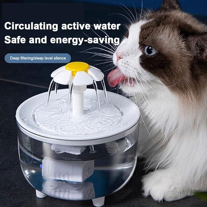 Cat Fountain,Flower Fountain with Multiple Action Filter,Cat Drinking Water Fountain,1L Dog Water Dispenser with Replacement Filters for Cats, Dogs, Multiple Pets (Frosted White)