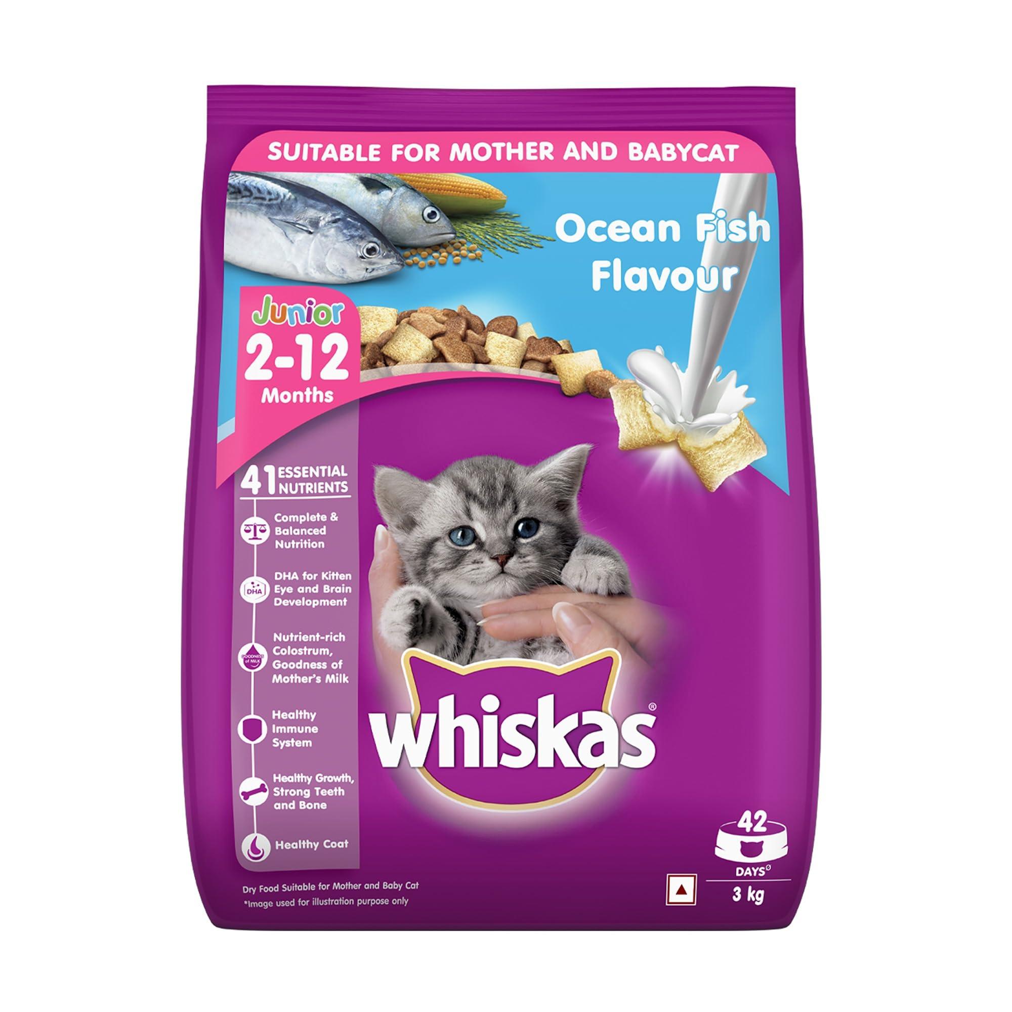 Whiskas Junior Mother & Kitten (2-12) Dry Cat Food, Ocean Fish, 3kg