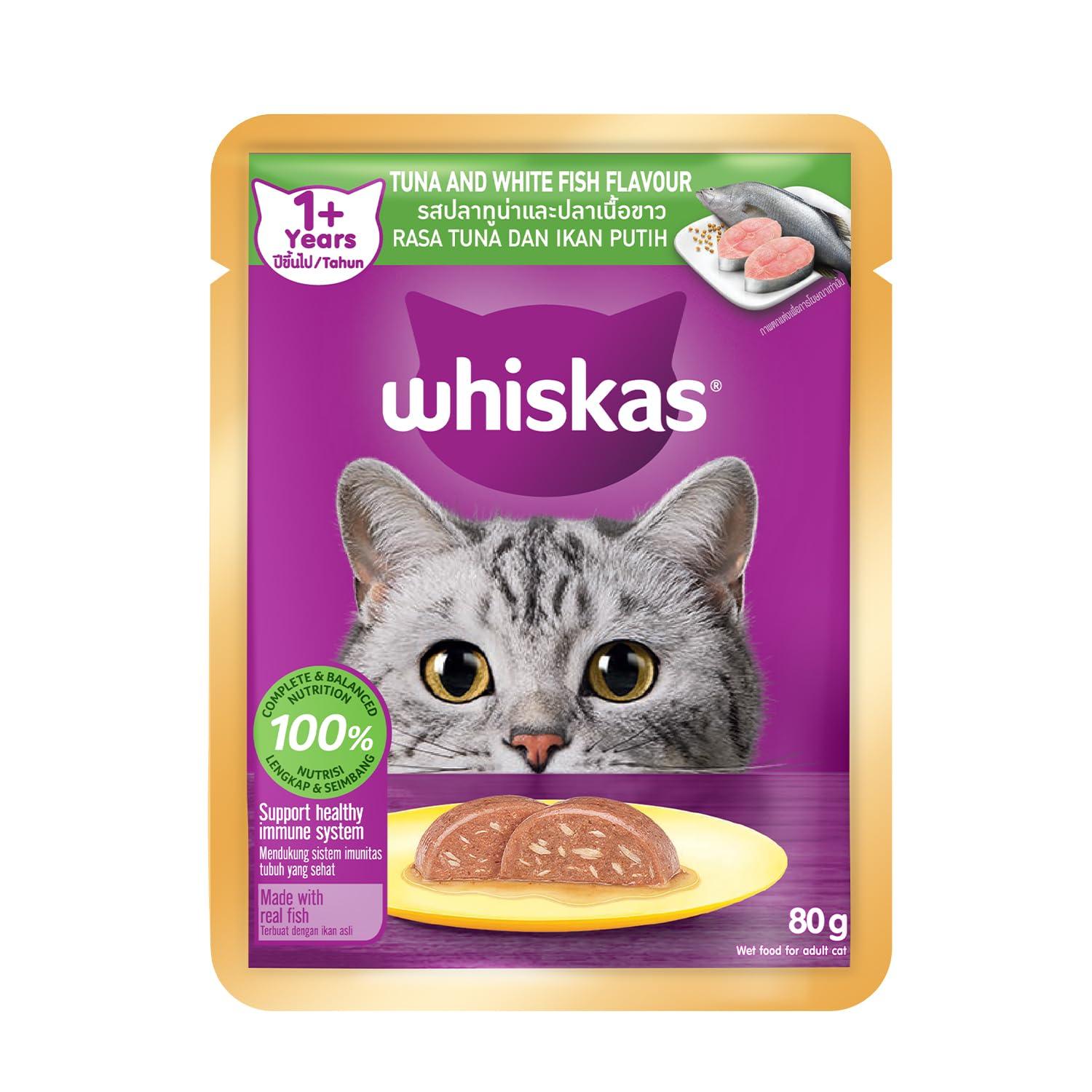 Whiskas Pouch Adult 1+ Tuna & White Fish 80gm Wet Food Cat Food