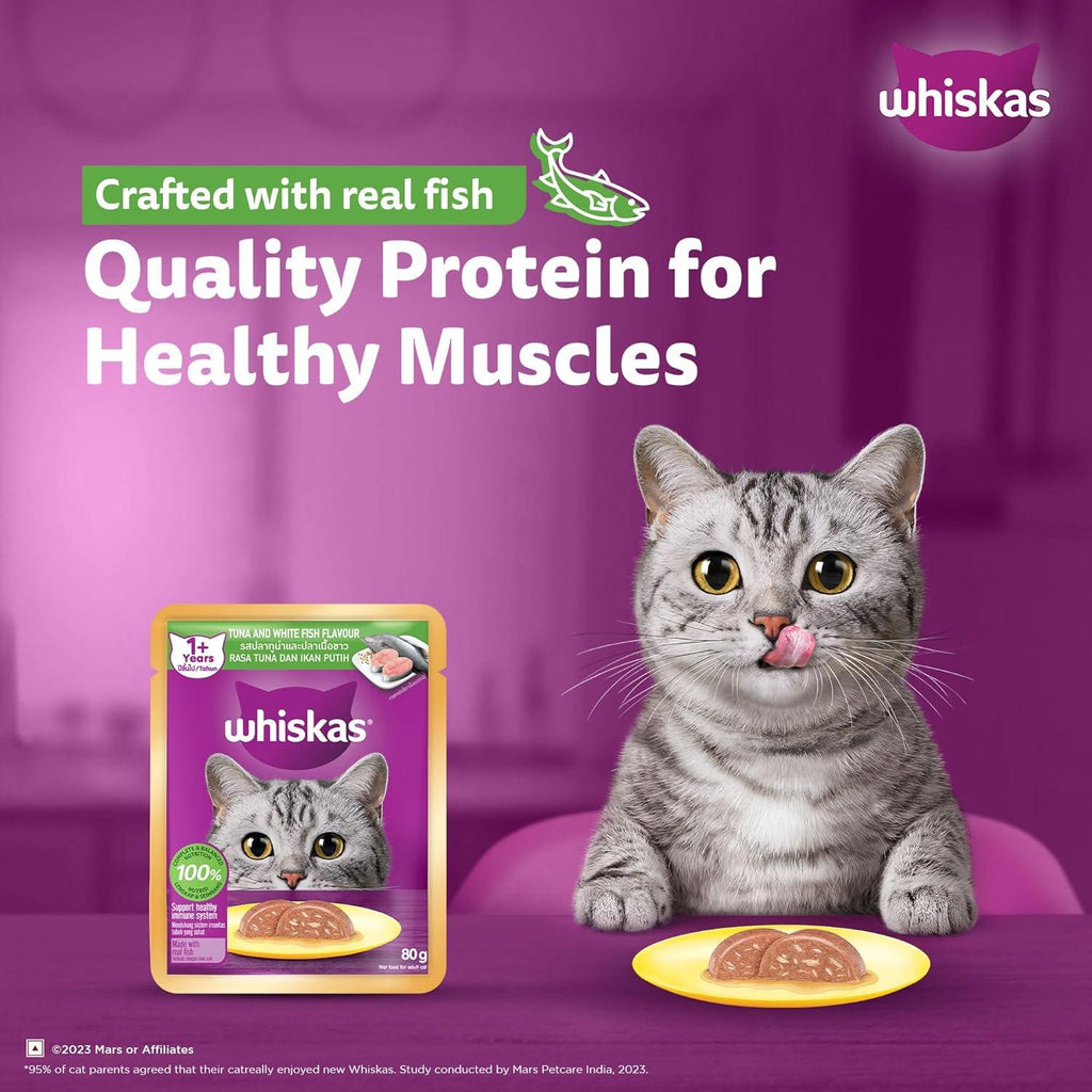 Whiskas Pouch Adult 1+ Tuna & White Fish 80gm Wet Food Cat Food