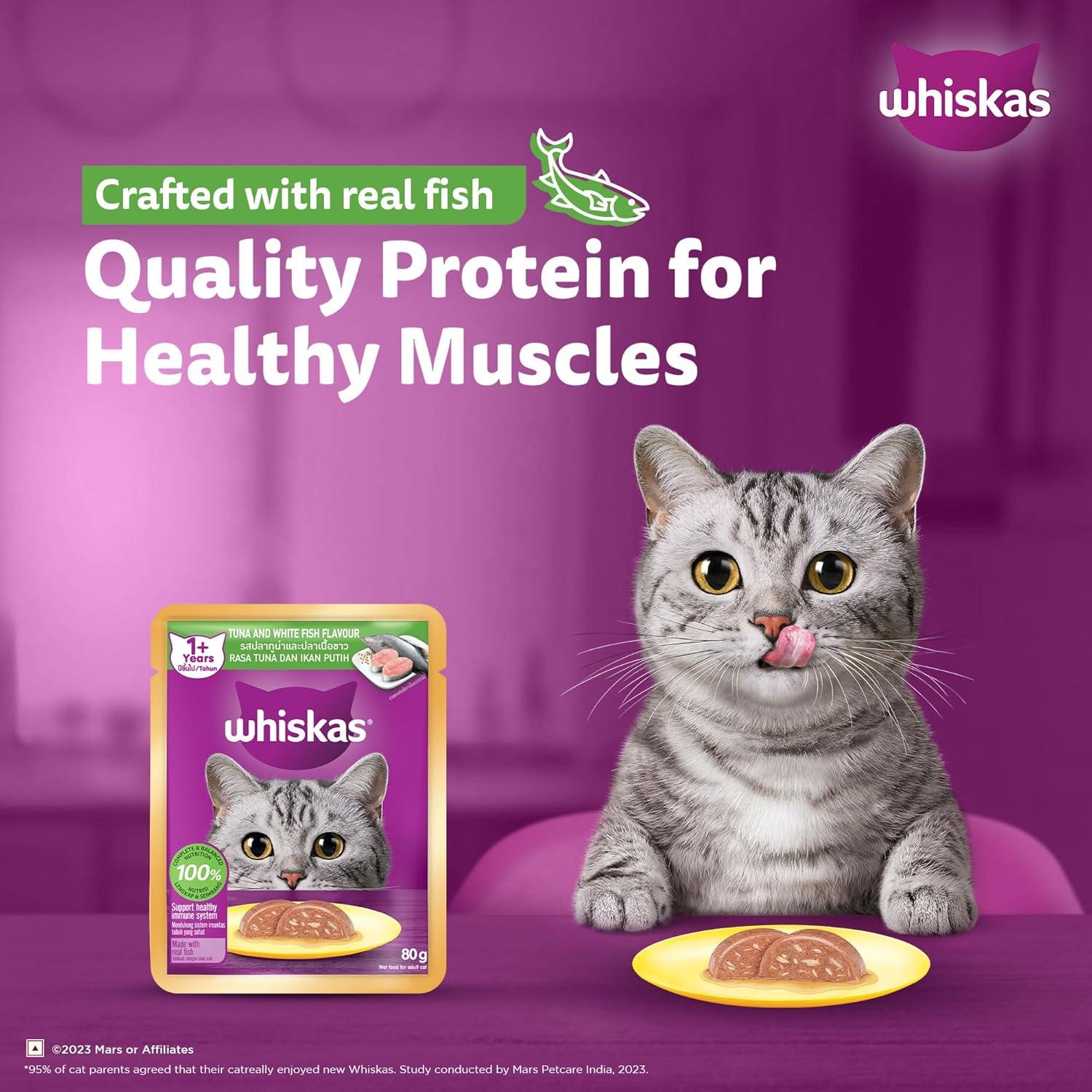 Whiskas Pouch Adult 1+ Tuna & White Fish 80gm Wet Food Cat Food
