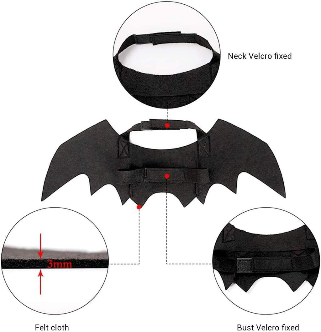 Bat Cat Wings Costume, Small, Black Felt, for Dogs & Cats, Halloween Pet Apparel Bat Wings, Straps for Easy Fit - Pet Supermarket